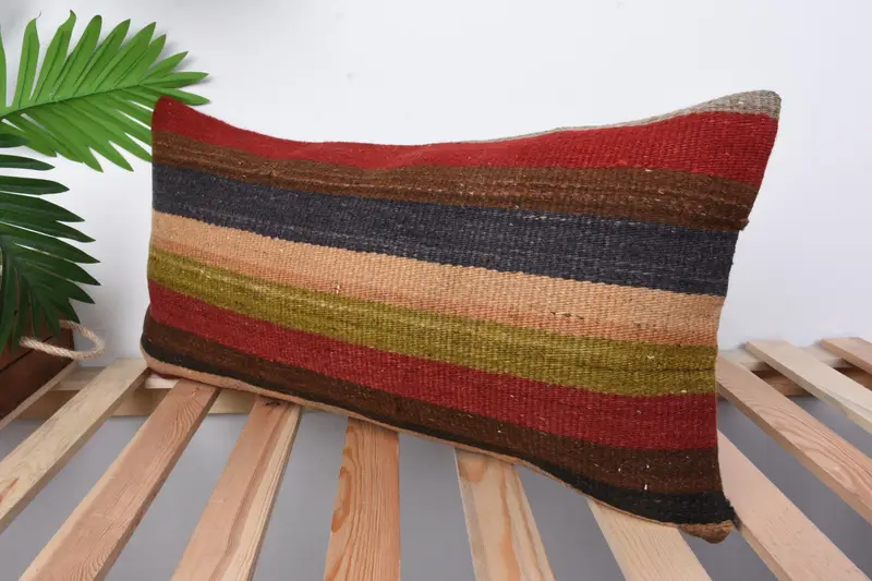 Square Throw Cushion Case, Hippie Throw Pillow, Kilim Cushion Sham, 12x24 Red Pillow, Gift Pillow, Interior Designer Pillow, Pillow Sham - 4