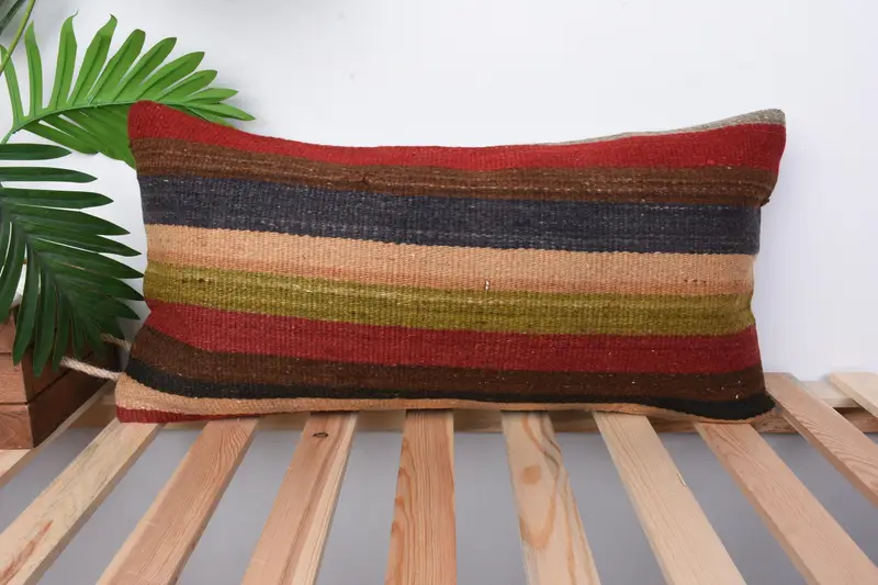 Square Throw Cushion Case, Hippie Throw Pillow, Kilim Cushion Sham, 12x24 Red Pillow, Gift Pillow, Interior Designer Pillow, Pillow Sham - 1