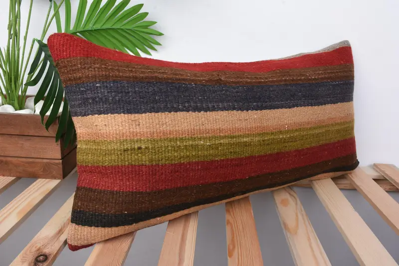Square Throw Cushion Case, Hippie Throw Pillow, Kilim Cushion Sham, 12x24 Red Pillow, Gift Pillow, Interior Designer Pillow, Pillow Sham - 5