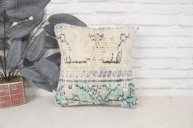 Lounge Throw Pillow Case, Kilim Pillow, Vintage Pillow, Patio Pillow Case, Pillow Sham, Handmade Kilim Cushion, 14x14 Beige Cushion Cover - 1