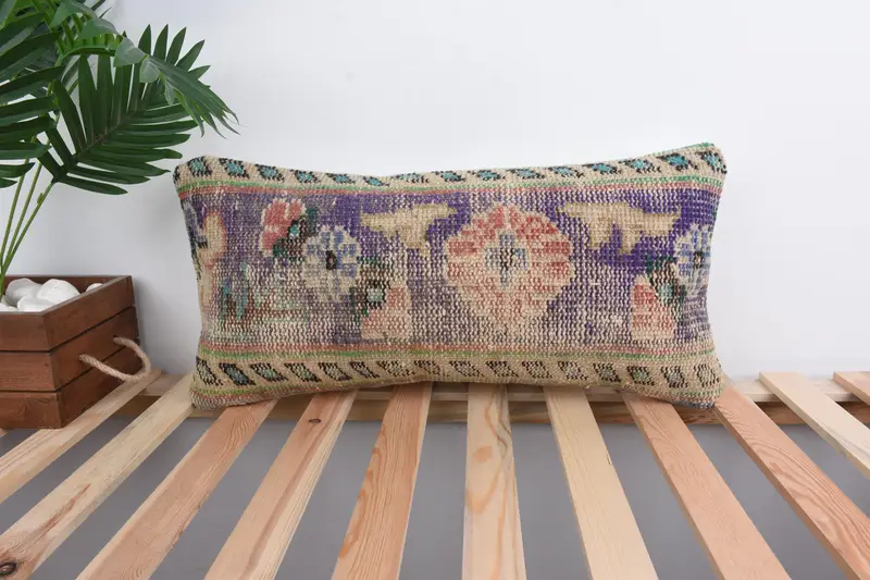 12x24 Purple Cushion Cover, Interior Designer Pillow, Pillow Sham, Antique Pillows, Bed Pillow, Aesthetic Cushion, Kilim Cushion Sham - 1
