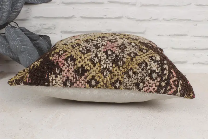 16x16 Brown Cushion, Pillow, Throw Kilim Pillow, Southwestern Cushion, Muted Pillow Sham, Kilim Cushion Sham, Kilim Pillow Cover - 5