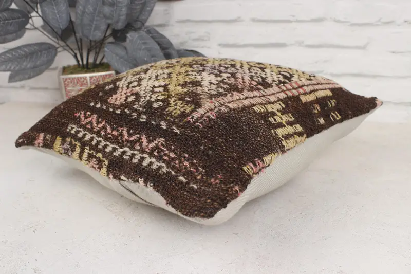 16x16 Brown Cushion, Pillow, Throw Kilim Pillow, Southwestern Cushion, Muted Pillow Sham, Kilim Cushion Sham, Kilim Pillow Cover - 6
