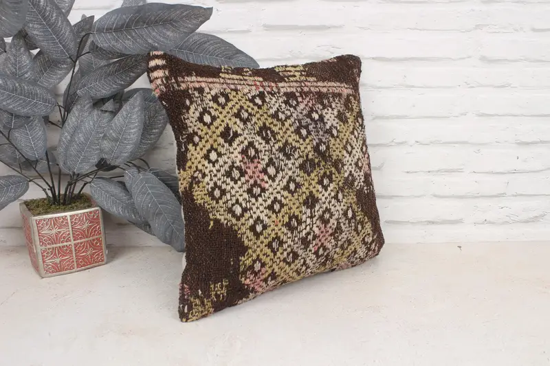 16x16 Brown Cushion, Pillow, Throw Kilim Pillow, Southwestern Cushion, Muted Pillow Sham, Kilim Cushion Sham, Kilim Pillow Cover - 3