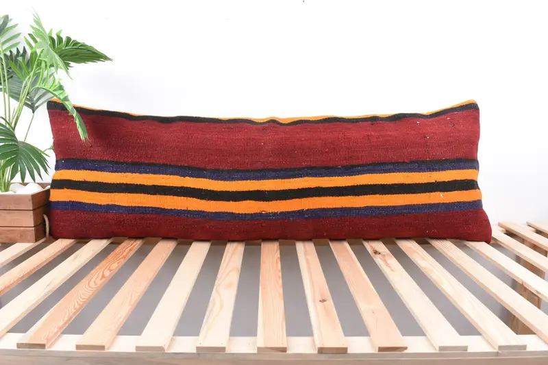 Kilim Pillow Cover, Pillow Case, Turkish Kilim Pillow, Handmade Kilim Cushion, Floor Cushion, Chair Cushion Cover, 16x48 Red Cushion Case - 1
