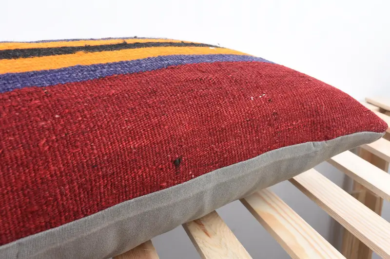 Kilim Pillow Cover, Pillow Case, Turkish Kilim Pillow, Handmade Kilim Cushion, Floor Cushion, Chair Cushion Cover, 16x48 Red Cushion Case - 7