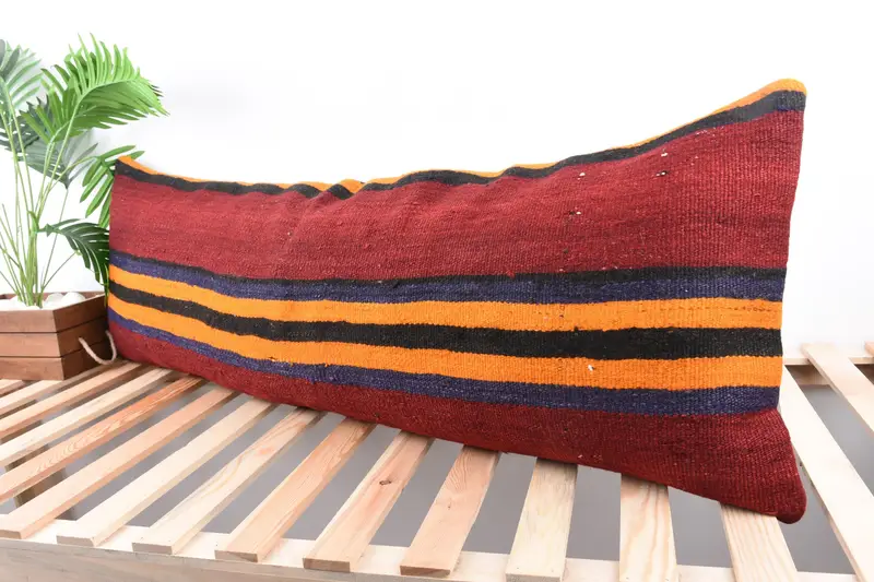 Kilim Pillow Cover, Pillow Case, Turkish Kilim Pillow, Handmade Kilim Cushion, Floor Cushion, Chair Cushion Cover, 16x48 Red Cushion Case - 5