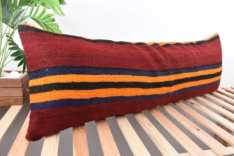 Kilim Pillow Cover, Pillow Case, Turkish Kilim Pillow, Handmade Kilim Cushion, Floor Cushion, Chair Cushion Cover, 16x48 Red Cushion Case - 4