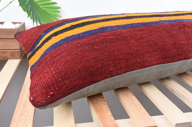 Kilim Pillow Cover, Pillow Case, Turkish Kilim Pillow, Handmade Kilim Cushion, Floor Cushion, Chair Cushion Cover, 16x48 Red Cushion Case - 6