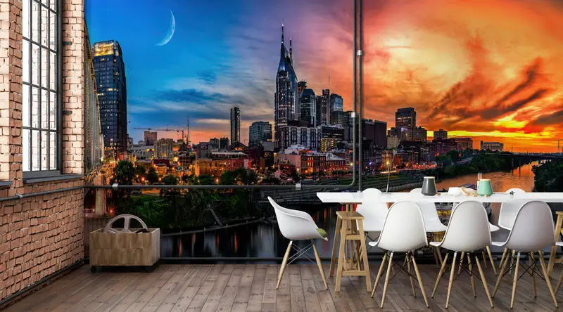 Seascape Wall Decor, Moon Wallpaper, , Wall Paper Peel and Stick, Modern Wall Paper, Bright Wall Paper, Skyline Wall Painting, - 7