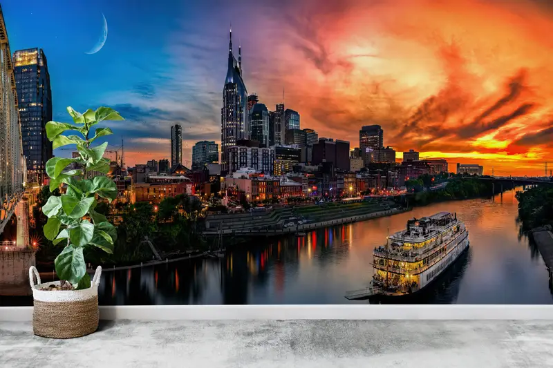 Seascape Wall Decor, Moon Wallpaper, , Wall Paper Peel and Stick, Modern Wall Paper, Bright Wall Paper, Skyline Wall Painting, - 3