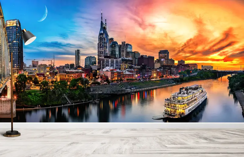 Seascape Wall Decor, Moon Wallpaper, , Wall Paper Peel and Stick, Modern Wall Paper, Bright Wall Paper, Skyline Wall Painting, - 5