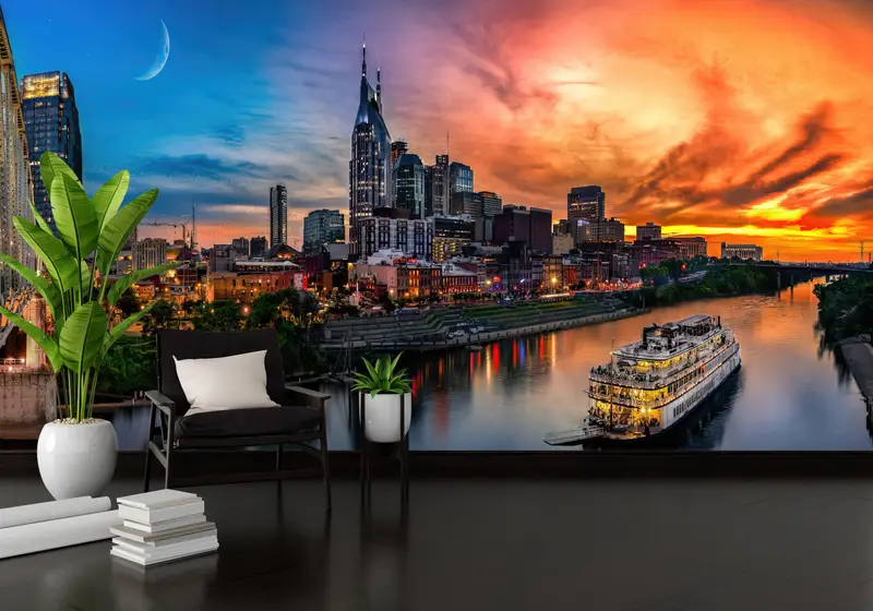 Seascape Wall Decor, Moon Wallpaper, , Wall Paper Peel and Stick, Modern Wall Paper, Bright Wall Paper, Skyline Wall Painting, - 2