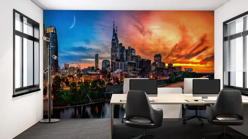 Seascape Wall Decor, Moon Wallpaper, , Wall Paper Peel and Stick, Modern Wall Paper, Bright Wall Paper, Skyline Wall Painting, - 6