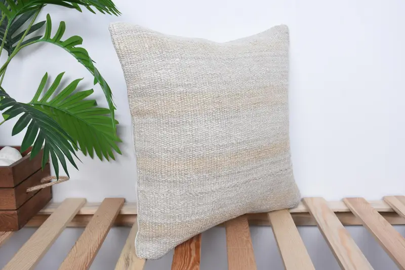 Rustic Pillow, Ethnical Kilim Rug Pillow, Cushion Cover, 16x16 White Pillow Sham, Kilim Pillow Cover, Retro Pillow Sham, Turkish Pillow - 4