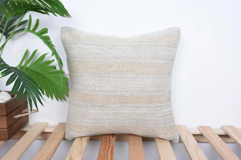 Rustic Pillow, Ethnical Kilim Rug Pillow, Cushion Cover, 16x16 White Pillow Sham, Kilim Pillow Cover, Retro Pillow Sham, Turkish Pillow - 1
