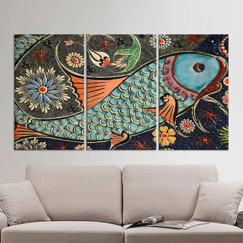 Lienzo de peces abstracto moderno: impresión artística colorida y contemporánea