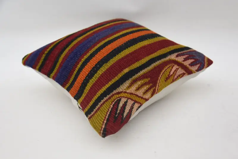 Handmade Kilim Cushion, Knitted Pillow, Throw Kilim Pillow, Boho Pillow, Rustic Cushion, Cushion Cover, 12x12 Blue Cushion Cover - 6
