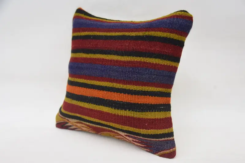Handmade Kilim Cushion, Knitted Pillow, Throw Kilim Pillow, Boho Pillow, Rustic Cushion, Cushion Cover, 12x12 Blue Cushion Cover - 3