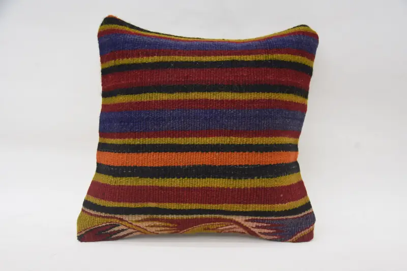 Handmade Kilim Cushion, Knitted Pillow, Throw Kilim Pillow, Boho Pillow, Rustic Cushion, Cushion Cover, 12x12 Blue Cushion Cover - 4