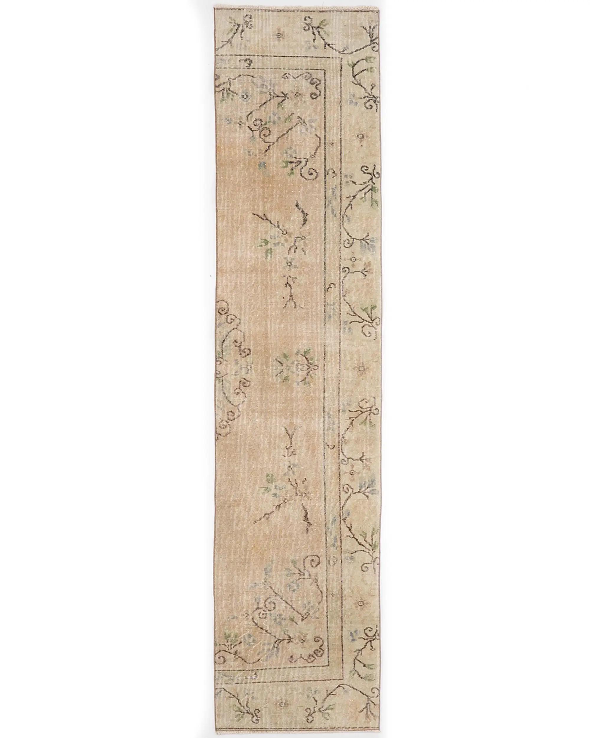 Vintage 2x8.8 ft Rug, Turkish Rug, Brown Camouflage Wool Rug - 1