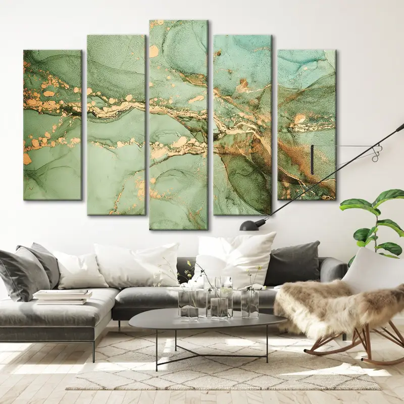 Green And Gold Abstract, Golden Stain Wall Art, Green Marbled Canvas, Green Marbling Abstract, Green Illustrations Art, Marble Abstract Art - 2