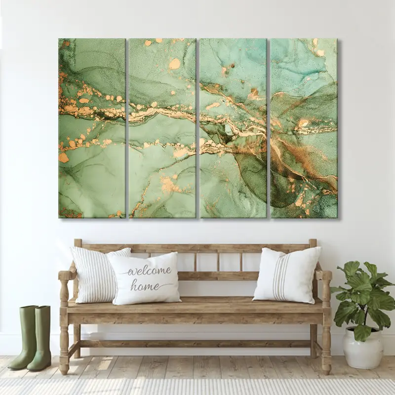 Green And Gold Abstract, Golden Stain Wall Art, Green Marbled Canvas, Green Marbling Abstract, Green Illustrations Art, Marble Abstract Art - 5