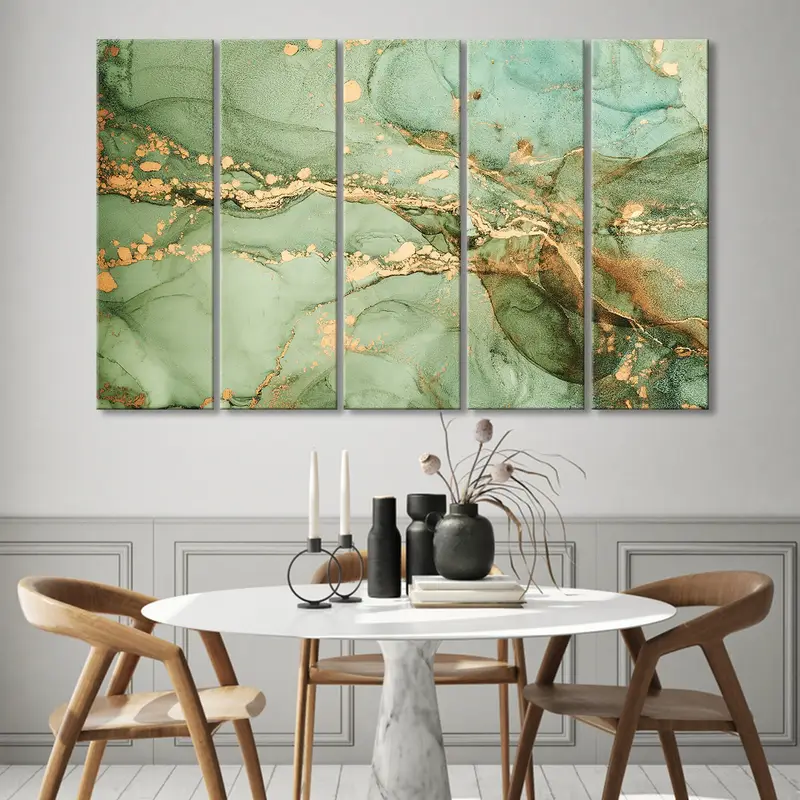 Green And Gold Abstract, Golden Stain Wall Art, Green Marbled Canvas, Green Marbling Abstract, Green Illustrations Art, Marble Abstract Art - 1