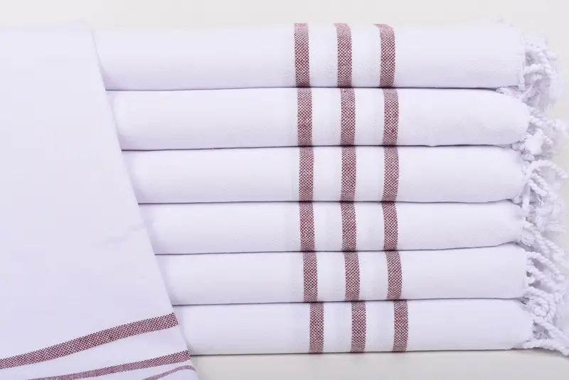 Burgundy Striped Tea Towel Organic Cotton, 40x24 Inches