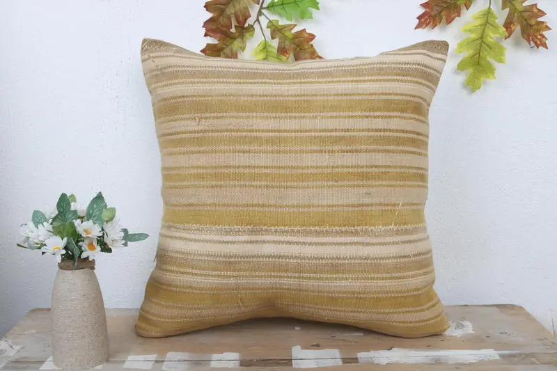 Pillow Case, Boho Pillow Sham Cover, Pillow for Couch, 18x18 Beige Pillow Cover, Outdoor Cushion Cover, Kilim Pillow Cover - 2