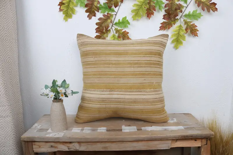 Pillow Case, Boho Pillow Sham Cover, Pillow for Couch, 18x18 Beige Pillow Cover, Outdoor Cushion Cover, Kilim Pillow Cover - 1