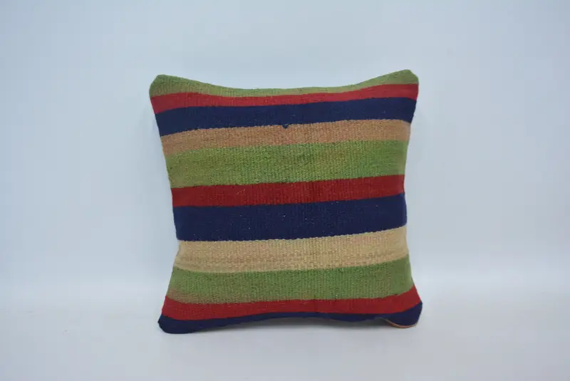 Kilim Pillow Cover, Pillow Case, Ottoman Cushion Cover, Turkish Kilim Pillow, Boho Pillow Sham Cover, 16x16 Green Pillow Case - 1