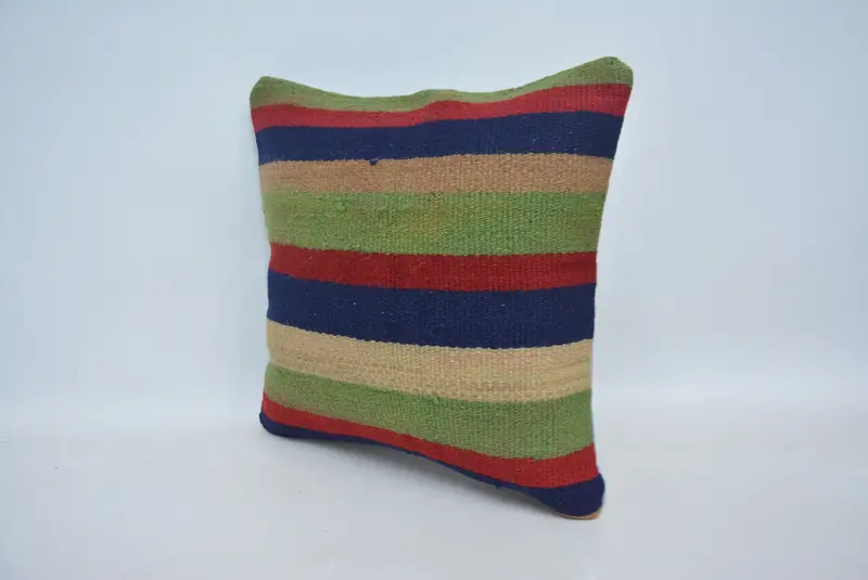 Kilim Pillow Cover, Pillow Case, Ottoman Cushion Cover, Turkish Kilim Pillow, Boho Pillow Sham Cover, 16x16 Green Pillow Case - 4