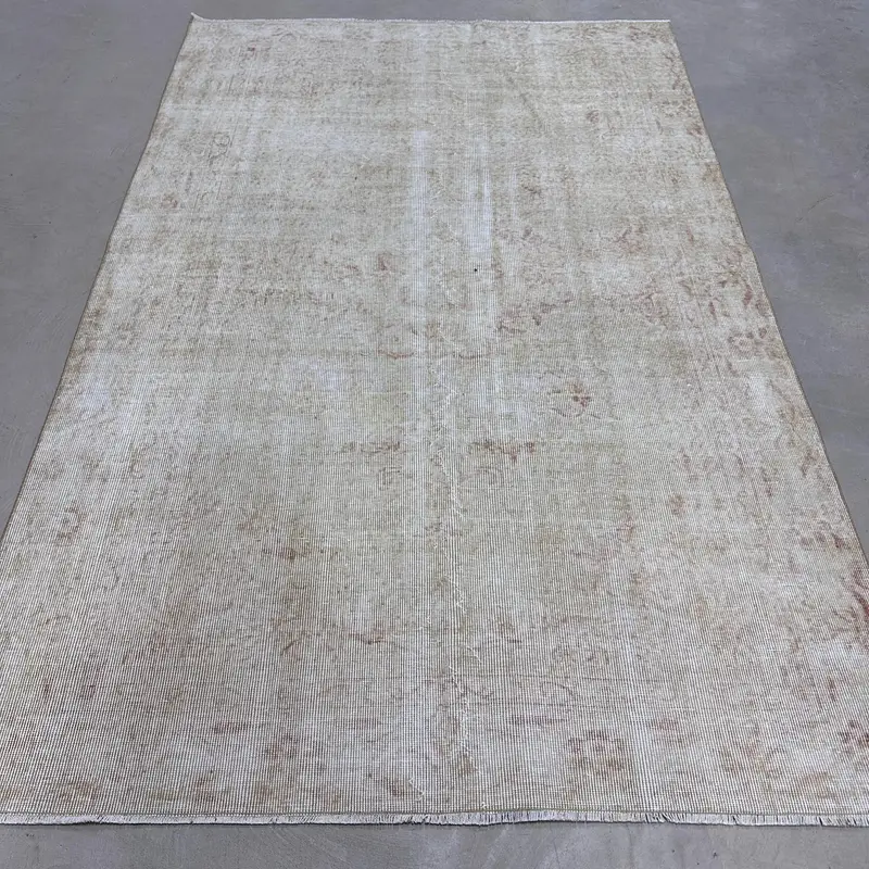 5.3x8.1 ft Halı, Türk Vintage Büyük Halı, Beyaz Oushak Yün Halı - 1
