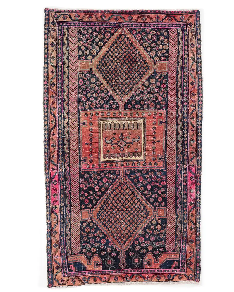 Alfombra azul suroeste, 4,7x7,9 pies con detalles en naranja