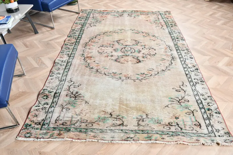 5.4x8.5 ft Türk Büyük Halı, Vintage Kahverengi Patchwork Halı - 1