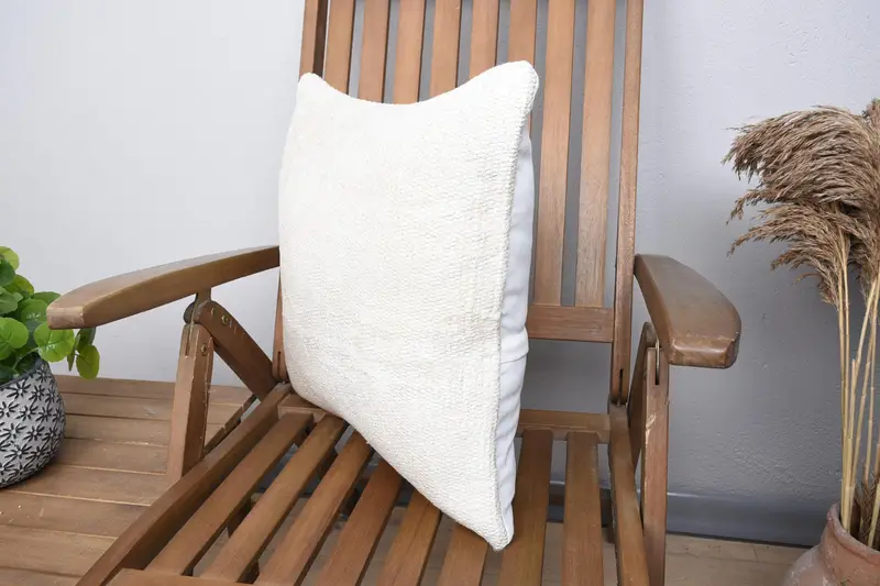 18x18 Beige Pillow Sham, Ottoman Pillow Case, Boho Pillow, Neutral Pillow Case, Pillow Case, Interior Designer Pillow, Kilim Pillow - 3