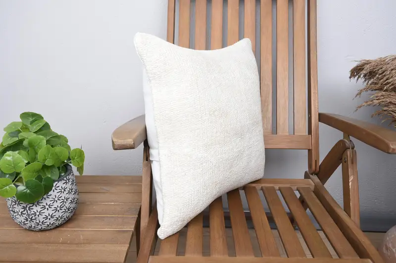 18x18 Beige Pillow Sham, Ottoman Pillow Case, Boho Pillow, Neutral Pillow Case, Pillow Case, Interior Designer Pillow, Kilim Pillow - 2