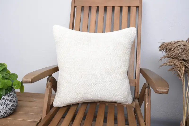 18x18 Beige Pillow Sham, Ottoman Pillow Case, Boho Pillow, Neutral Pillow Case, Pillow Case, Interior Designer Pillow, Kilim Pillow - 1