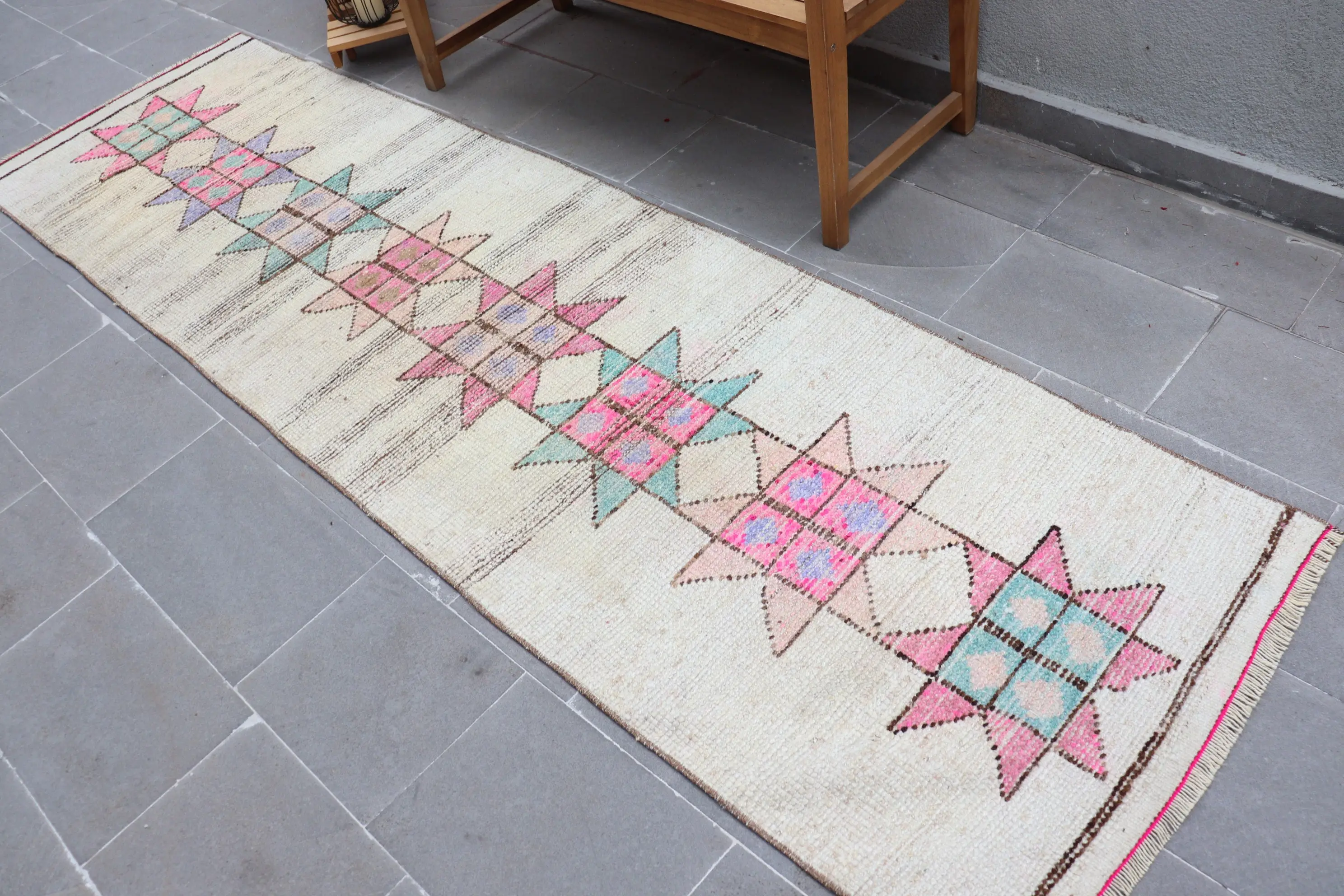2,8x9,9 ft Teppich, türkischer Herki Teppich, Vintage weißer Wollteppich - 1