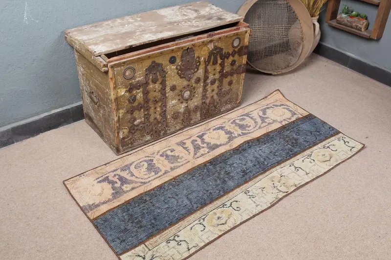 Alfombra Elegante de Cuadros Beige y Azul, 60x120cm