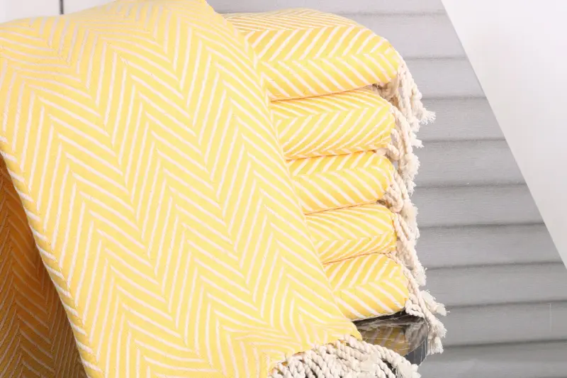 Wedding Gifts Towel Yellow Chevron, Organic Cotton or Linen, 40x69 Inches