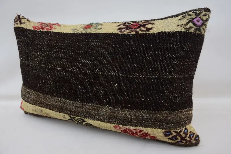 Handmade Kilim Cushion, Vintage Kilim Pillow, Tribal Pillow Case, Pillow Cover, 12x20 Brown Cushion Cover, Pastel Pillow, Throw Kilim Pillow - 3