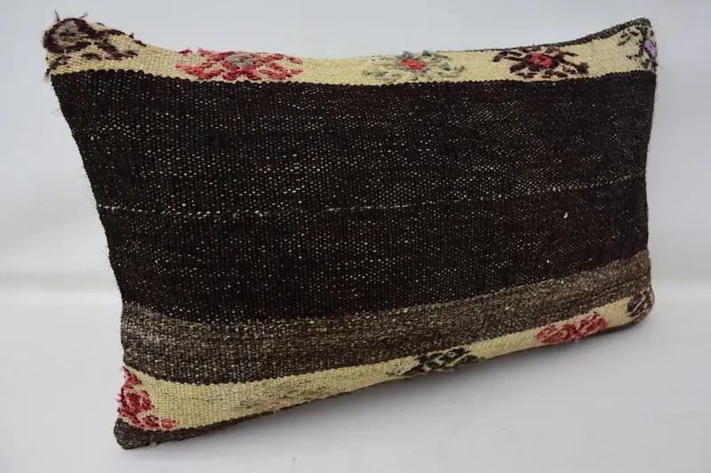 Handmade Kilim Cushion, Vintage Kilim Pillow, Tribal Pillow Case, Pillow Cover, 12x20 Brown Cushion Cover, Pastel Pillow, Throw Kilim Pillow - 2
