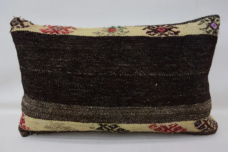 Handmade Kilim Cushion, Vintage Kilim Pillow, Tribal Pillow Case, Pillow Cover, 12x20 Brown Cushion Cover, Pastel Pillow, Throw Kilim Pillow - 4
