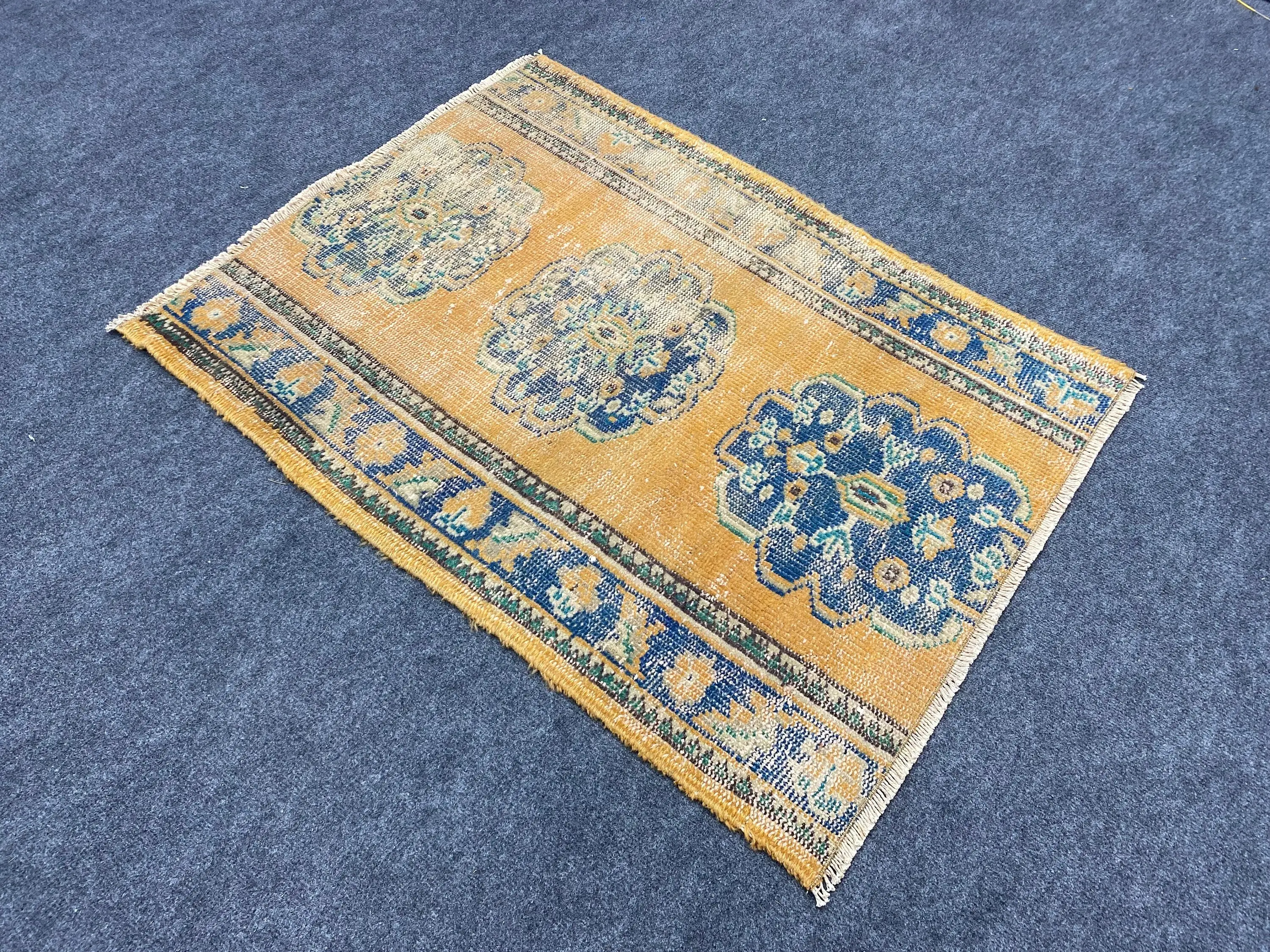Rug, 2.6x3.3 ft Turkish Rug, Yellow Floral Rug Wool - 1