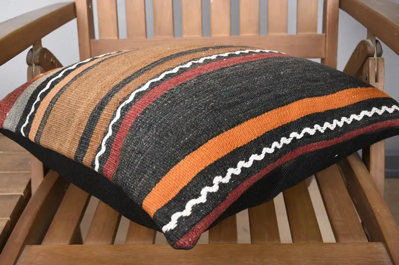 Throw Kilim Pillow, Pillow for Sofa, Pillow Case, 18x18 Brown Cushion Cover, Natural Pillow Case, Ethnical Kilim Rug Pillow - 4