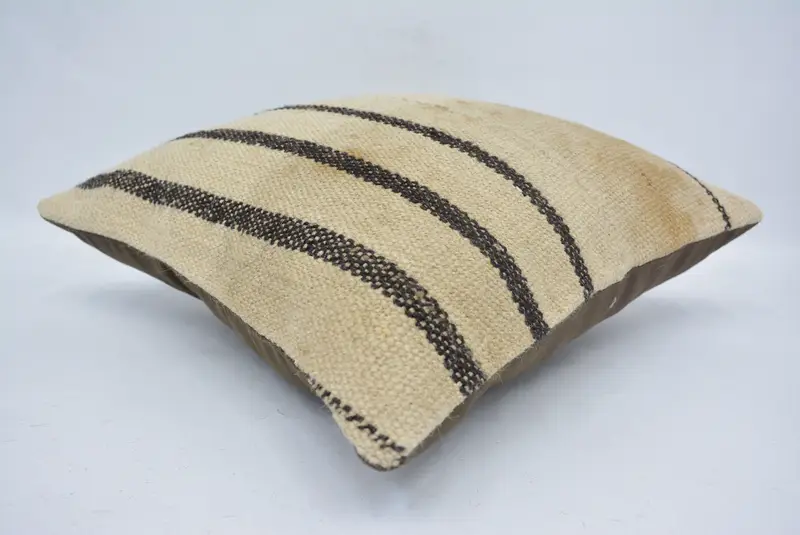 Kilim Cushion Sham, Pillow, 14x14 Beige Cushion Cover, Handmade Rug Seat Pillow Sham, Kilim Pillow, Kilim Pillow Cover, Armchair Pillow - 6