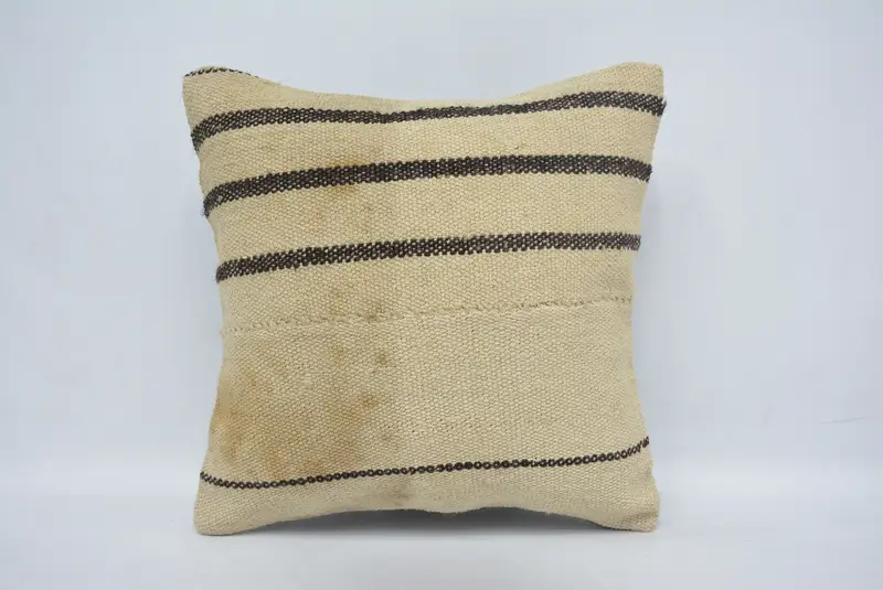 Kilim Cushion Sham, Pillow, 14x14 Beige Cushion Cover, Handmade Rug Seat Pillow Sham, Kilim Pillow, Kilim Pillow Cover, Armchair Pillow - 1