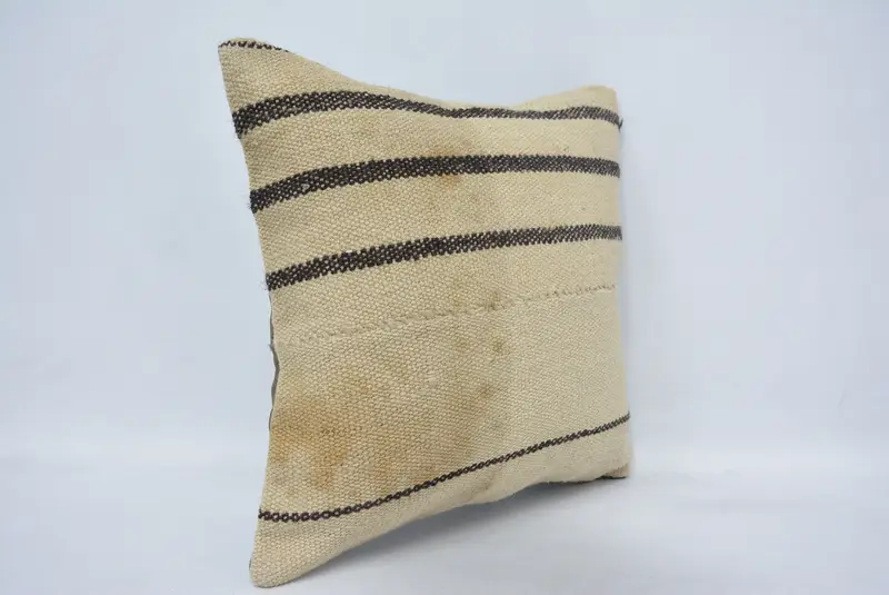 Kilim Cushion Sham, Pillow, 14x14 Beige Cushion Cover, Handmade Rug Seat Pillow Sham, Kilim Pillow, Kilim Pillow Cover, Armchair Pillow - 3